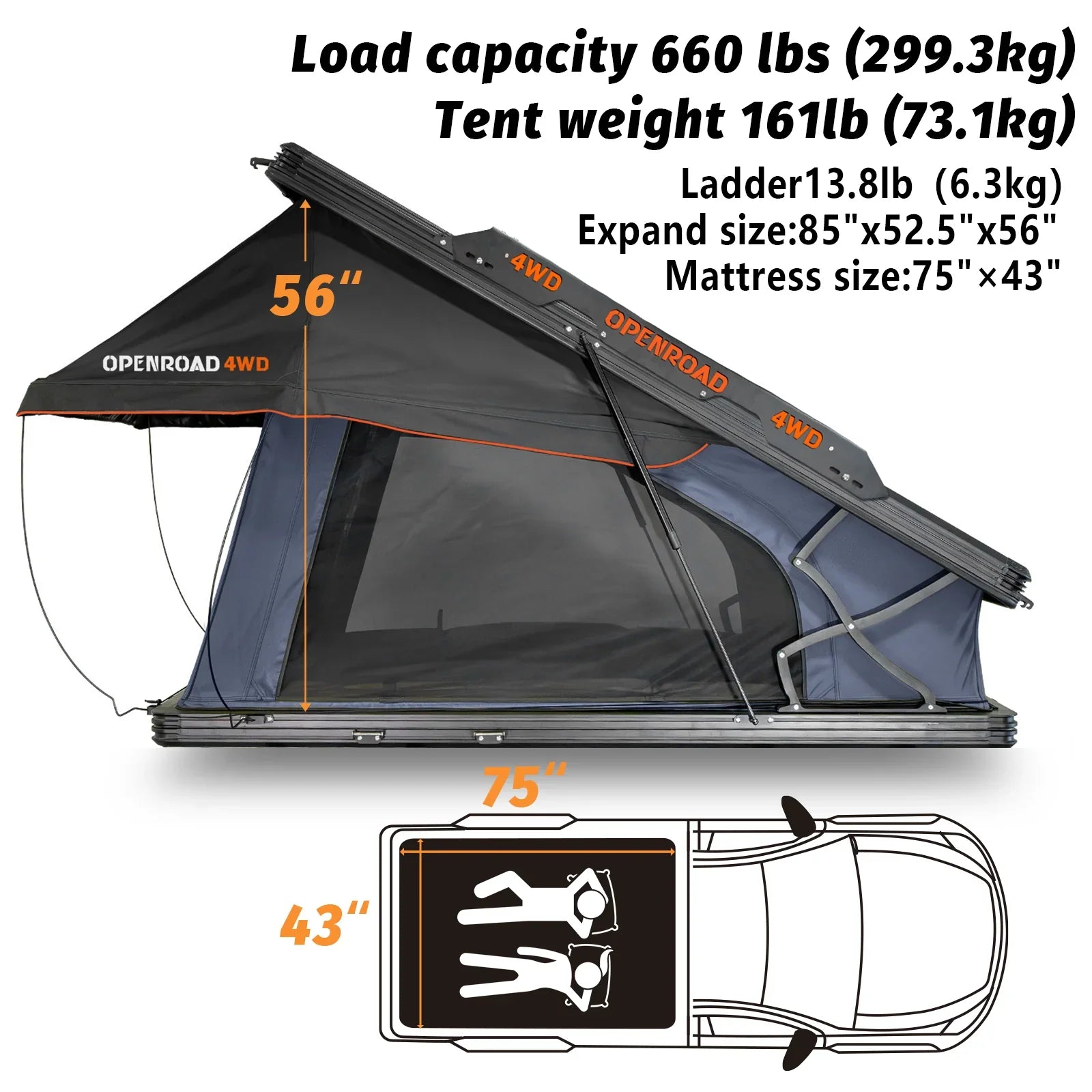 OPENROAD PeakRoof LT Series, Aluminum RTT