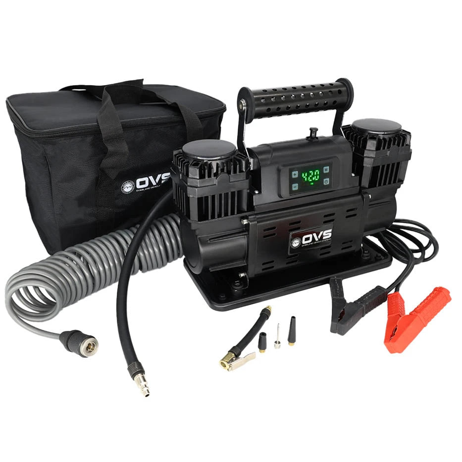 EGOI Portable Single/Dual Motor Digital Air Compressor System With Control Panel, Storage Bag, Hose & Attachments