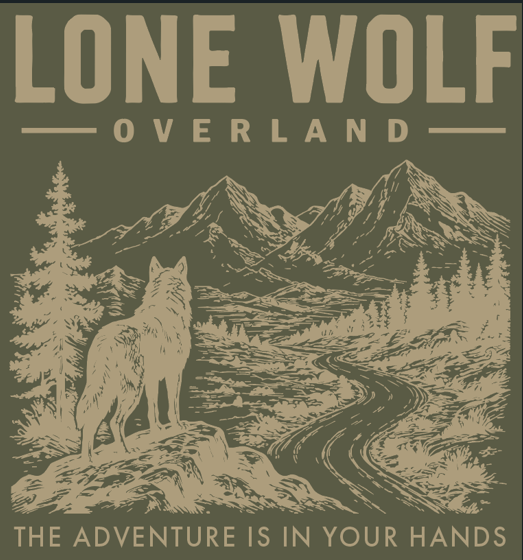 Lone Wolf Overland (Tan Logo on Green T-Shirt)